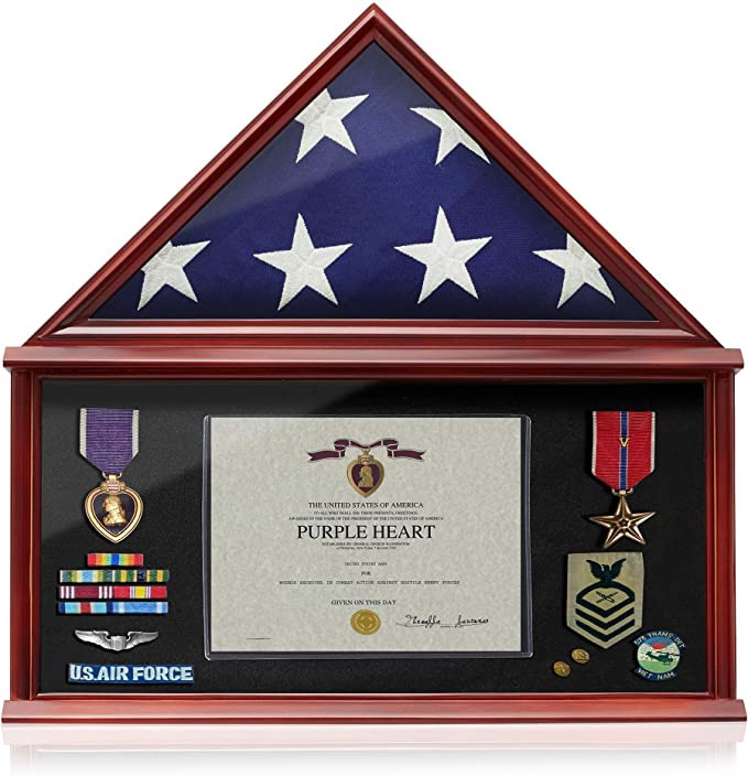 Premium Reminded Large Military Shadow Box Memorial Flag Display Case PVC090402