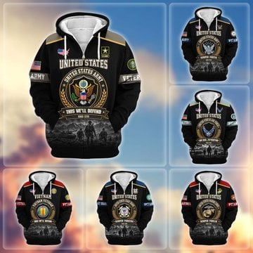 Premium US Veteran Zip Up Hoodie BTTN131021, Gifts For US Veterans, Gifts For Veterans Day.