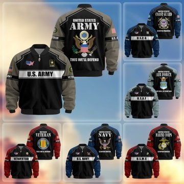 Premium US Veteran Bomber Jacket ATTN140921, Waterproof Windbreaker Coat, US Veteran Gift, Veterans Day Gift.