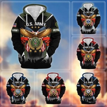 Premium US Veteran Zip Up Hoodie CPHN141011, Gifts For US Veterans, Gifts For Veterans Day.