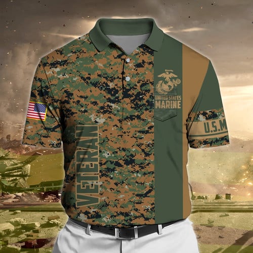 Premium Camo Soldier US Veteran Polo Shirt With Pocket NPVC170301