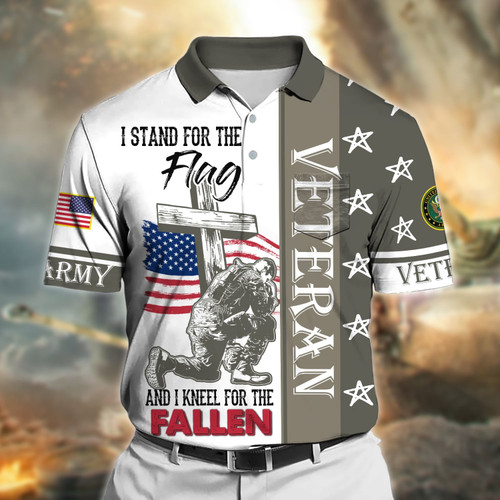 Premium I Stand For The Flag And I Kneel For The Fallen US Veteran Polo Shirt With Pocket NPVC170401