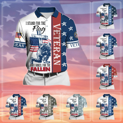 Premium I Stand For The Flag And I Kneel For The Fallen US Veteran Polo Shirt With Pocket NPVC170401