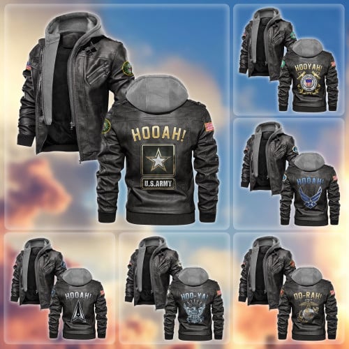 Premium HOOAH! US Veteran Leather Jacket APVC121002