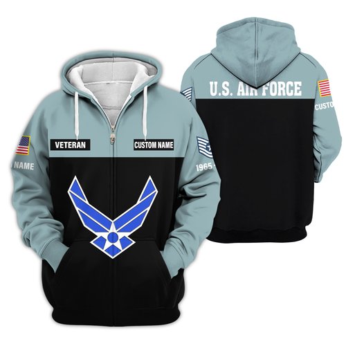 Premium Custom USAF Zip Up Hoodie VPVC609434, Gifts For Air Force Veteran, Gifts For Veterans Day.