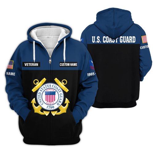 Premium Custom USCG Zip Up Hoodie VPVC609435, Gifts For Coast Guard Veteran, Gifts For Veterans Day.