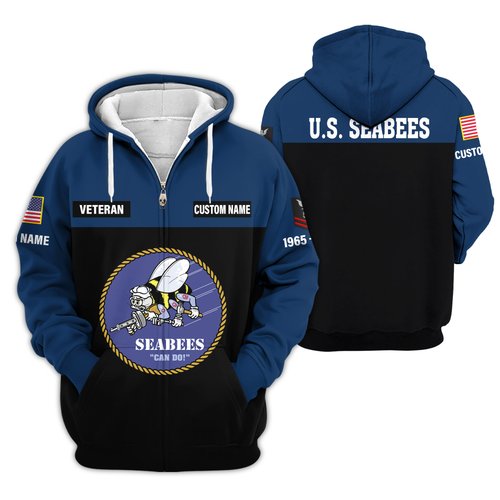 Premium Custom US Seabees Zip Up Hoodie VPVC609439, Gifts For Seabees Veteran, Gifts For Veterans Day.