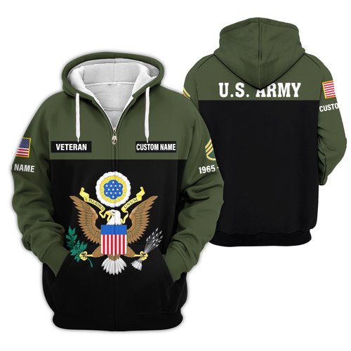 Premium Custom US Army Zip Up Hoodie VPVC610016, Gifts For Army Veteran, Gifts For Veterans Day.