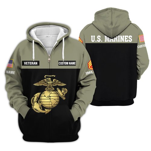 Premium Custom USMC Zip Up Hoodie VPVC610017, Gifts For Marine Veteran, Gifts For Veterans Day.