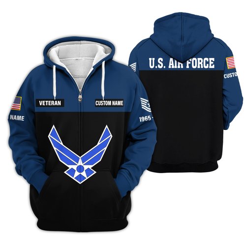 Premium Custom USAF Zip Up Hoodie VPVC610018, Gifts For Air Force Veteran, Gifts For Veterans Day.