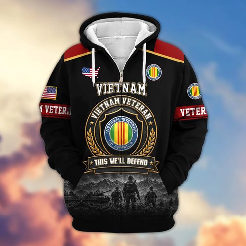 Premium US Veteran Zip Up Hoodie BTTN131021, Gifts For US Veterans, Gifts For Veterans Day.