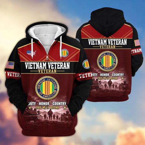 Premium US Veteran Zip Up Hoodie BTTN141021, Gifts For US Veterans, Gifts For Veterans Day.