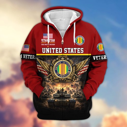 Premium US Veteran Zip Up Hoodie BTTN151021, Gifts For US Veterans, Gifts For Veterans Day.