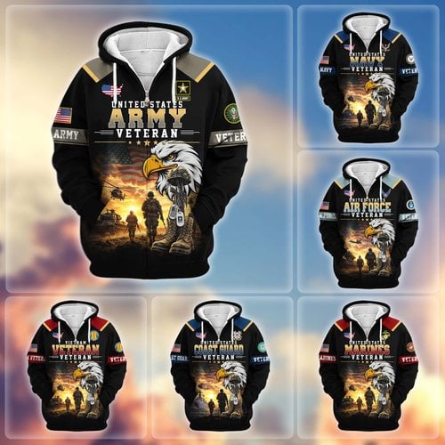 Premium US Veteran Zip Up Hoodie BTTN191022, Gifts For US Veterans, Gifts For Veterans Day.