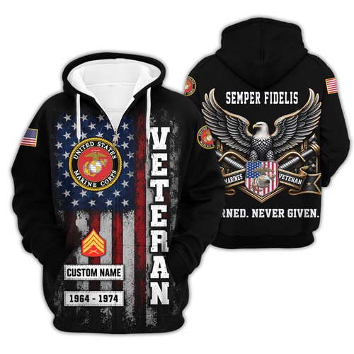 Premium Custom USMC Zip Up Hoodie VPVC609553, Gifts For Marine Veteran, Gifts For Veterans Day.