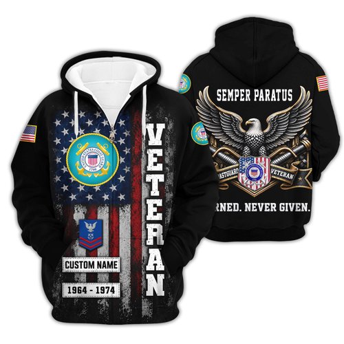 Premium Custom USCG Zip Up Hoodie VPVC609555, Gifts For Coast Guard Veteran, Gifts For Veterans Day.