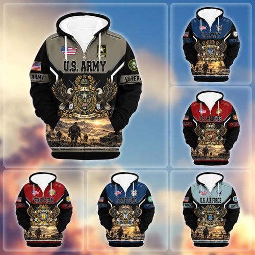 Premium US Veteran Zip Up Hoodie BTTN221023, Gifts For US Veterans, Gifts For Veterans Day.