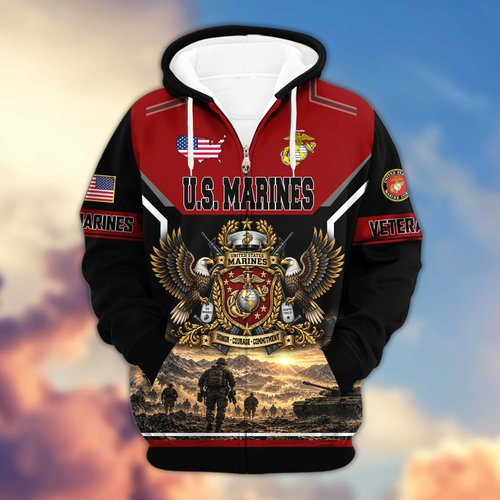 Premium US Veteran Zip Up Hoodie BTTN221023, Gifts For US Veterans, Gifts For Veterans Day.