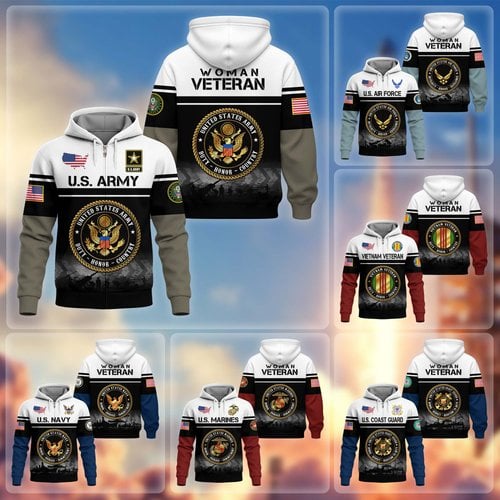 Premium US Woman Veteran Zip Up Hoodie DPVC301001, Gifts For US Woman Veterans, Gifts For Veterans Day.