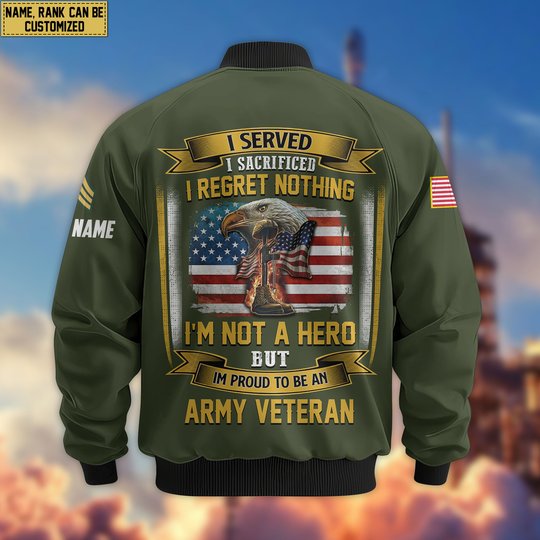 Premium Custom US Army Veteran Bomber Jacket VPVC804001, Gifts For US Army Veteran, Gifts On Father's Day, Veterans Day.