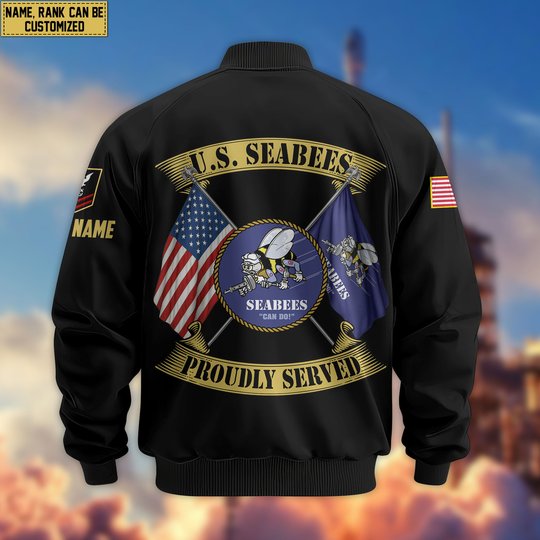 Premium Custom US Seabees Bomber Jacket VPVC804109, Gifts For Seabees Veteran, Gifts On Father's Day, Veterans Day.