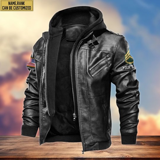 Premium Custom US Army Veteran Leather Jacket VPVC701401, Gifts For Army Veteran, Gifts On Father's Day, Armed Forces Day, Veterans Day.