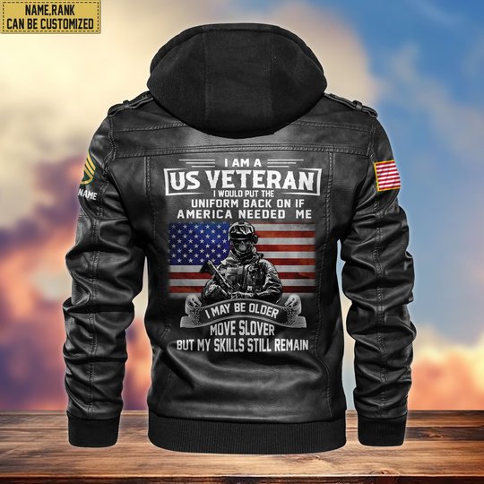 Premium Custom US Veteran Leather Jacket VPVC701507, Gifts For US Veteran, Gifts On Father's Day, Armed Forces Day, Veterans Day.