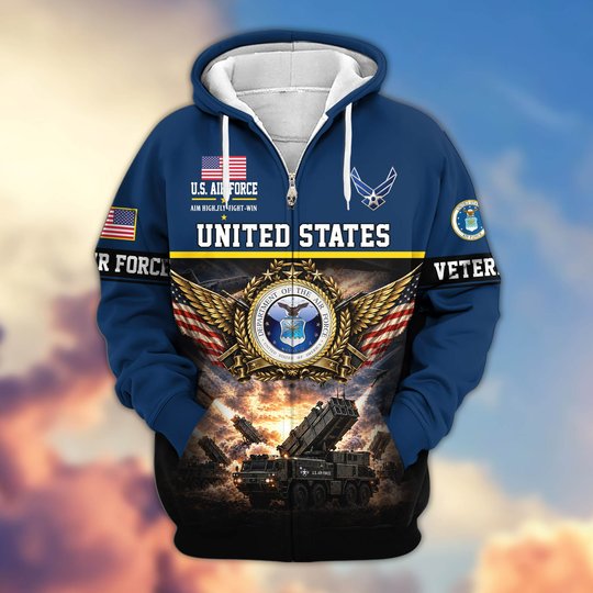 Premium US Veteran Zip Up Hoodie BTTN151021, Gifts For US Veterans, Gifts For Veterans Day.