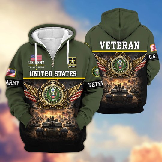 Premium US Veteran Zip Up Hoodie BTTN151021, Gifts For US Veterans, Gifts For Veterans Day.