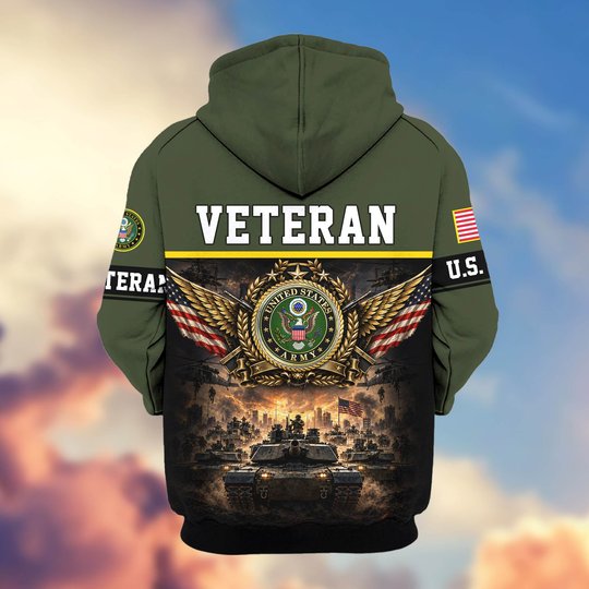 Premium US Veteran Zip Up Hoodie BTTN151021, Gifts For US Veterans, Gifts For Veterans Day.