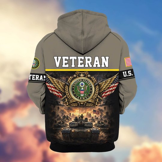 Premium US Veteran Zip Up Hoodie BTTN151021, Gifts For US Veterans, Gifts For Veterans Day.