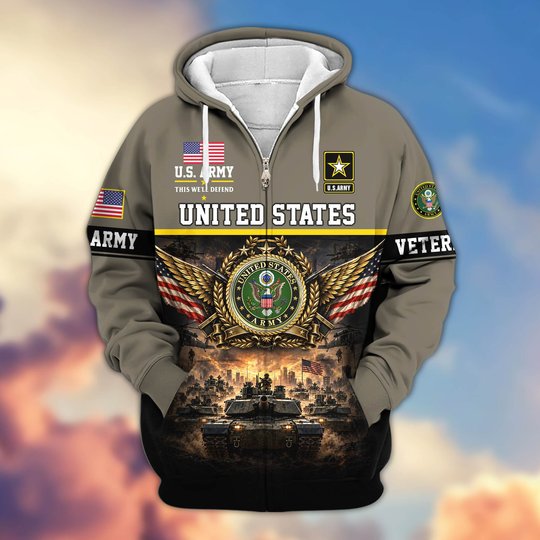 Premium US Veteran Zip Up Hoodie BTTN151021, Gifts For US Veterans, Gifts For Veterans Day.