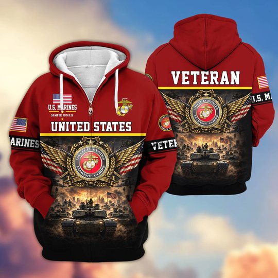 Premium US Veteran Zip Up Hoodie BTTN151021, Gifts For US Veterans, Gifts For Veterans Day.