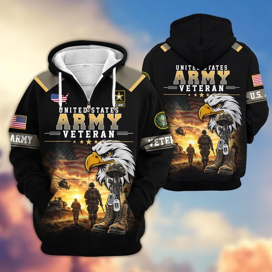 Premium US Veteran Zip Up Hoodie BTTN191022, Gifts For US Veterans, Gifts For Veterans Day.