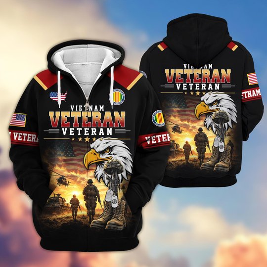 Premium US Veteran Zip Up Hoodie BTTN191022, Gifts For US Veterans, Gifts For Veterans Day.