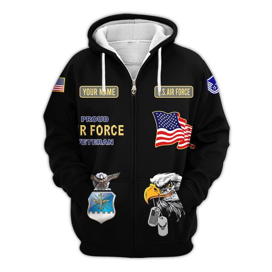 Premium Custom USAF Zip Up Hoodie VPVC609544, Gifts For Air Force Veteran, Gifts For Veterans Day.