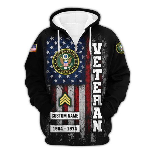 Premium Custom US Army Zip Up Hoodie VPVC609551, Gifts For Army Veteran, Gifts For Veterans Day.