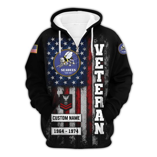 Premium Custom US Seabees Zip Up Hoodie VPVC609559, Gifts For Seabees Veteran, Gifts For Veterans Day.