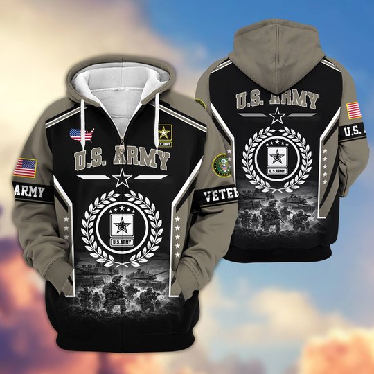 Premium US Veteran Zip Up Hoodie BTTN201021, Gifts For US Veterans, Gifts For Veterans Day.