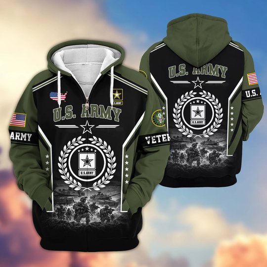 Premium US Veteran Zip Up Hoodie BTTN201021, Gifts For US Veterans, Gifts For Veterans Day.