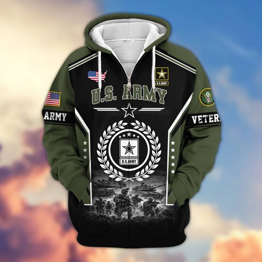 Premium US Veteran Zip Up Hoodie BTTN201021, Gifts For US Veterans, Gifts For Veterans Day.