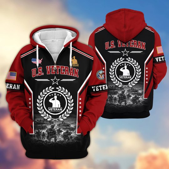 Premium US Veteran Zip Up Hoodie BTTN201021, Gifts For US Veterans, Gifts For Veterans Day.