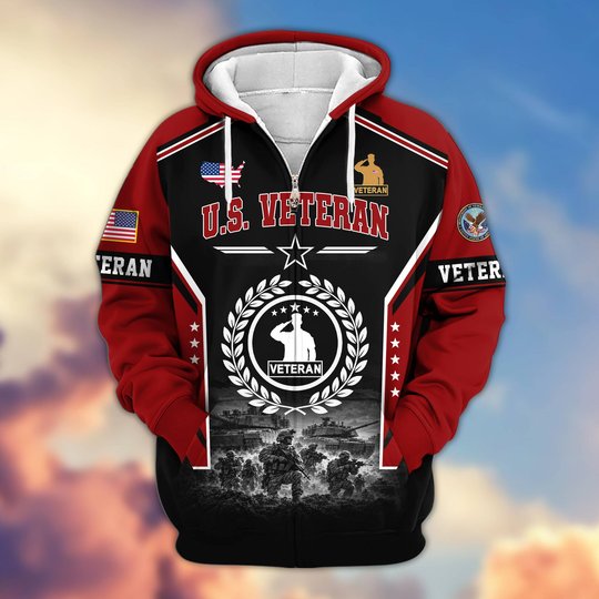 Premium US Veteran Zip Up Hoodie BTTN201021, Gifts For US Veterans, Gifts For Veterans Day.