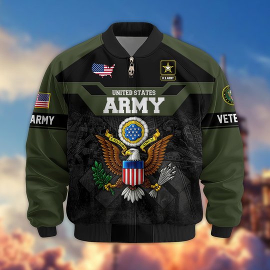 Premium US Veteran Bomber Jacket DPVC211001, Waterproof Windbreaker Coat, US Veteran Gift, Veterans Day Gift.