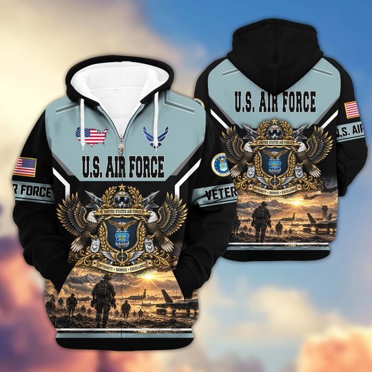 Premium US Veteran Zip Up Hoodie BTTN221023, Gifts For US Veterans, Gifts For Veterans Day.