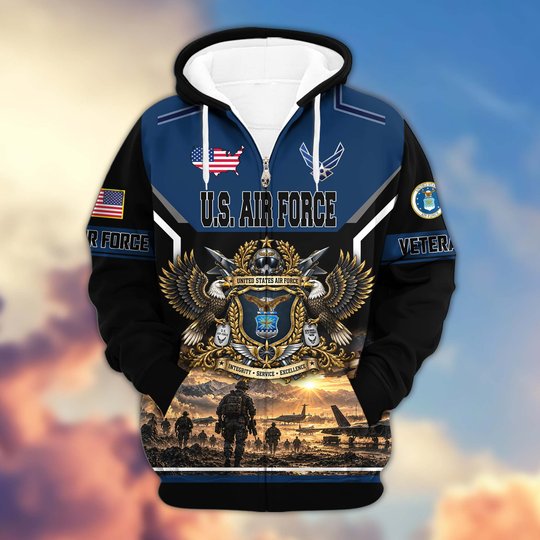 Premium US Veteran Zip Up Hoodie BTTN221023, Gifts For US Veterans, Gifts For Veterans Day.