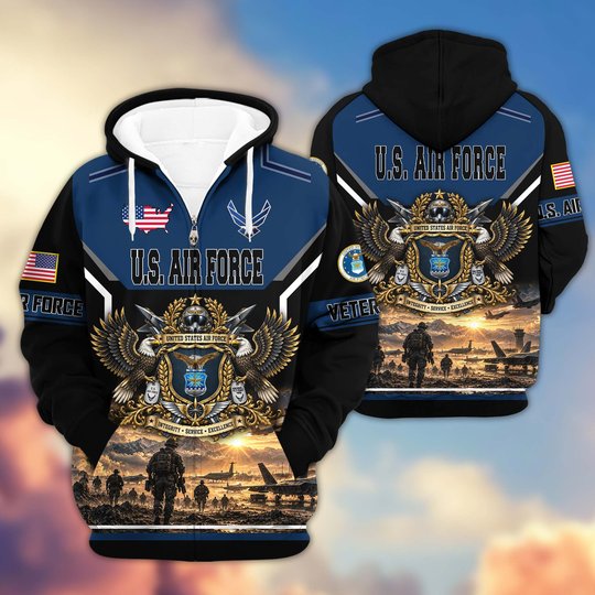 Premium US Veteran Zip Up Hoodie BTTN221023, Gifts For US Veterans, Gifts For Veterans Day.