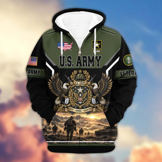 Premium US Veteran Zip Up Hoodie BTTN221023, Gifts For US Veterans, Gifts For Veterans Day.