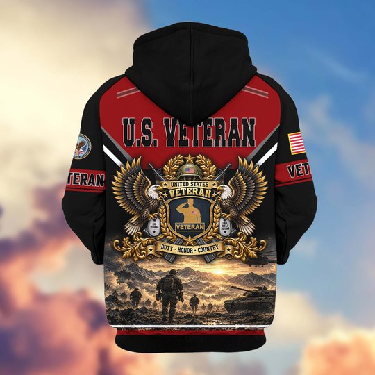 Premium US Veteran Zip Up Hoodie BTTN221023, Gifts For US Veterans, Gifts For Veterans Day.