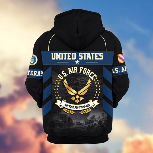 Premium US Veteran Zip Up Hoodie BTTN221021, Gifts For US Veterans, Gifts For Veterans Day.